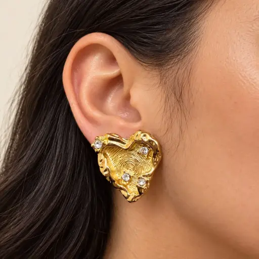 [AC-AR-342] Maxi topo en acero gold corazón circones blancos