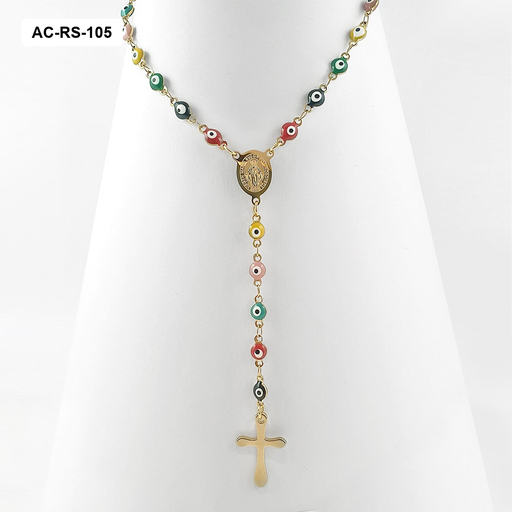 [AC-RS-105] Rosario acero gold ojitos color mix