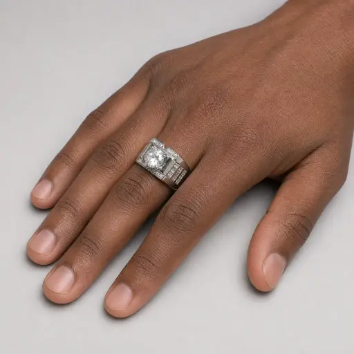 Anillo silver caballero circones blancos goldfilled modelo 2
