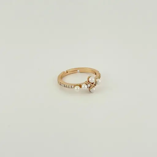 [G-AN-121] Anillo en rodinado gold rose ajustable cruz perlas