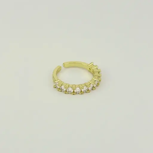 [G-AN-123] Anillo en rodinado gold ajustable tipo cintillo cristales blancos 