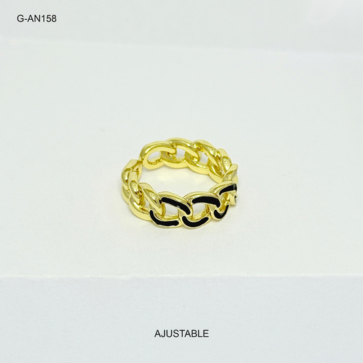[G-AN-158] *ANILLO GOLD TIPO CADENA CON ESMALTADO RODINADO