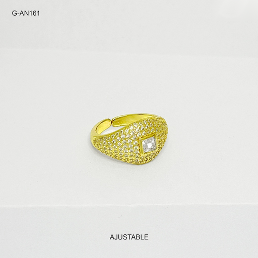 [G-AN-161] *ANILLO GOLD CIRCONES Y PIEDRA CUADRADA