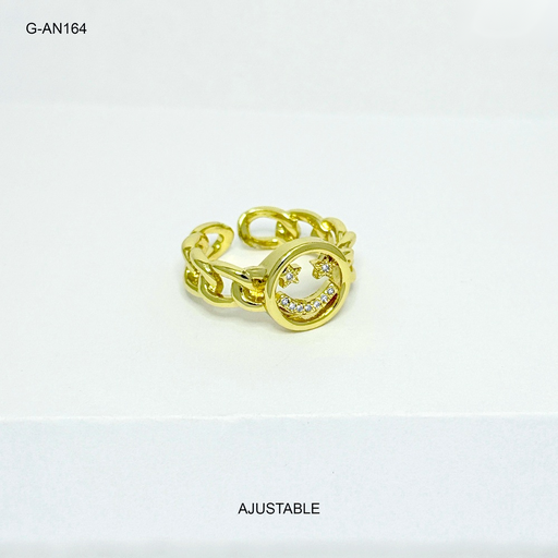 [G-AN-164] *ANILLO GOLD RODINADO CARITA FELIZ 