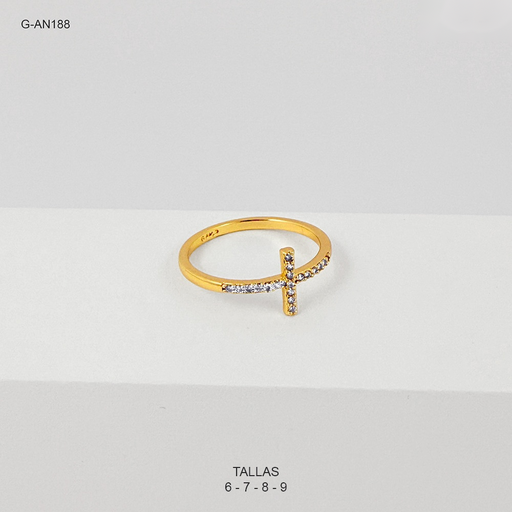 [G-AN-188] Anillo rodinado especial enjoyado palo cruzado microcircones blancos