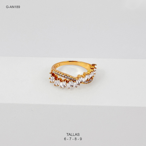 [G-AN-189] Anillo rodinado especial enjoyado cruzado cristales blancos