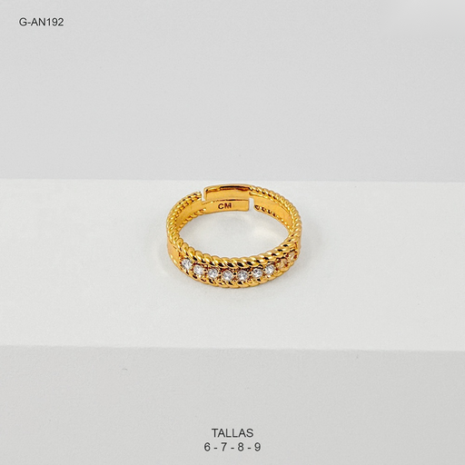 [G-AN-192] Anillo rodinado especial enjoyado circones y bandas tipo cuerda