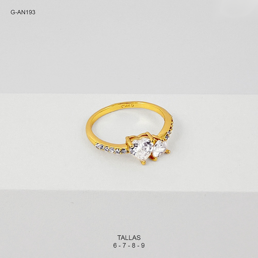 [G-AN-193] Anillo rodinado especial enjoyado dos curazones circón