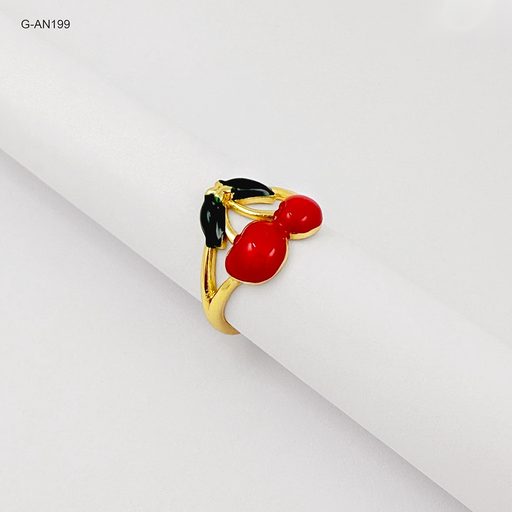 [G-AN-199] Anillo en rodinado gold ajustable cerezas esmaltado