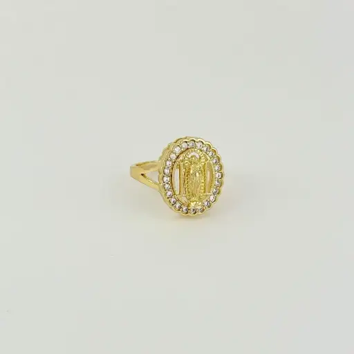 [G-AN-202] Anillo en rodinado gold ajustable virgen guadalupe circones blancos