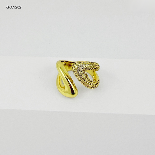 [G-AN-202] *ANILLO EN RODINADO GOLD AJUSTABLE DISEÑO CRUZADO MICROCIRCONES