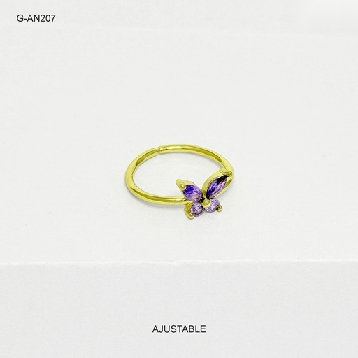 [G-AN-207] Anillo en rodinado gold ajustable mariposa cristales violeta