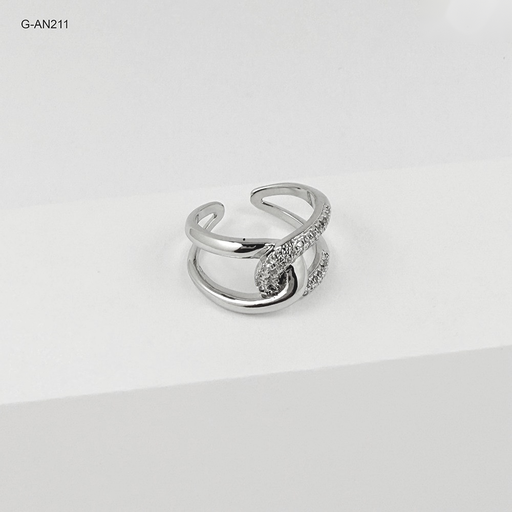 [G-AN-211] *ANILLO EN RODINADO SILVER AJUSTABLE ENTRELAZADO MICROCIRCONES BLANCOS