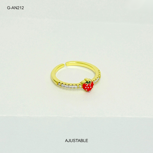 [G-AN-212] Anillo en rodinado gold ajustable fresita esmaltado
