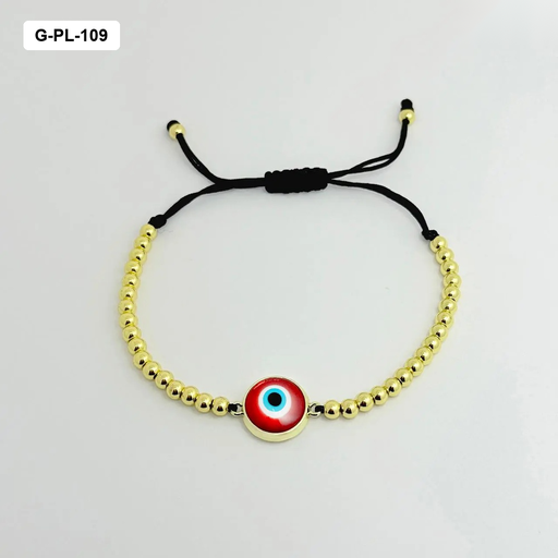 [G-PL-109] Pulsera gold en rodinado bolas dije ojo turco grande