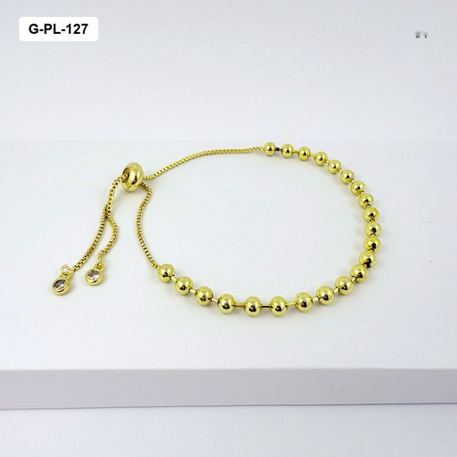 [G-PL-127] Pulsera en rodinado gold ajustable bola 4mm