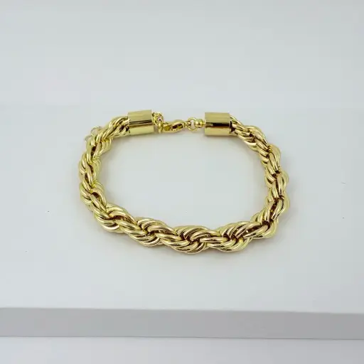[G-PL-130] Brazalete en rodinado gold tejido lazo 7mm