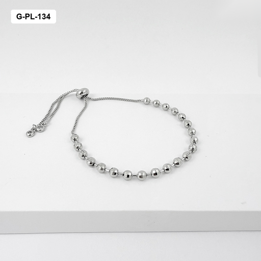 [G-PL-134] Pulsera en rodinado silver ajustable bola diamantada 4 mm