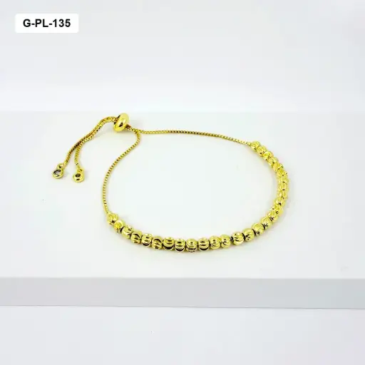 [G-PL-135] Pulsera en rodinado gold ajustable bola diamantada 4mm