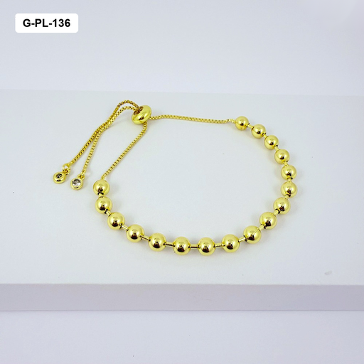 [G-PL-136] Pulsera en rodinado gold ajustable bola 6mm