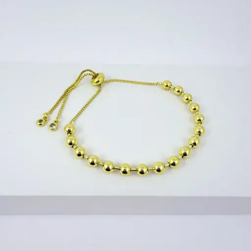 [G-PL-136] Pulsera en rodinado gold ajustable bola 6mm