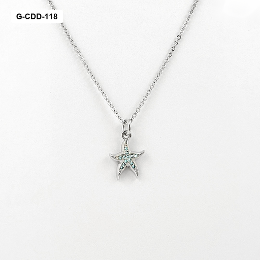 [G-CDD-118] Collar en rodinado silver dije estrella mar microcircones turquesa