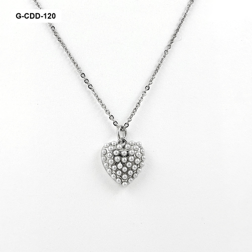 [G-CDD-120] Collar en rodinado silver dije corazón perlas