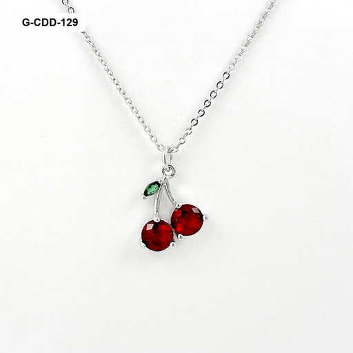 [G-CDD-129] *COLLAR EN RODINADO SILVER DIJE CHERRYS CRISTALES ROJOS