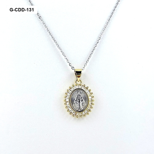 [G-CDD-131] *COLLAR EN RODINADO SILVER DIJE MEDALLA BICOLOR VIRGEN MILAGROSA