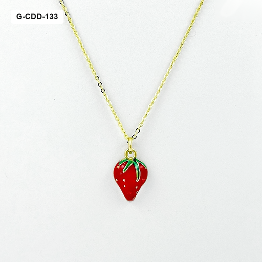 [G-CDD-133] *COLLAR EN RODINADO GOLD DIJE FRESA ESMALTADO