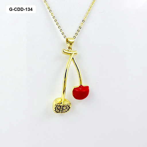 [G-CDD-134] Collar en rodinado gold dije cherrys esmaltado