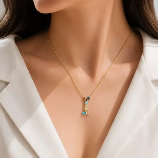 [G-CDD-136] Collar en rodinado gold letra circones colores