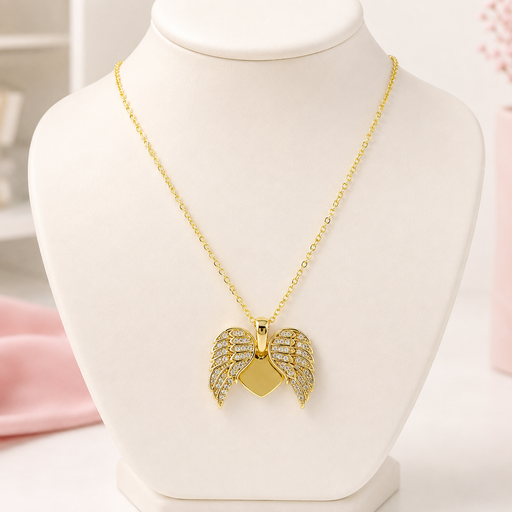 [G-CDD-138] Collar en rodinado gold dije alas de ángel corazón microcircones