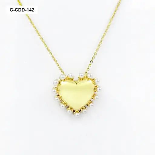 [G-CDD-142] Collar en rodinado gold dije corazón perlas