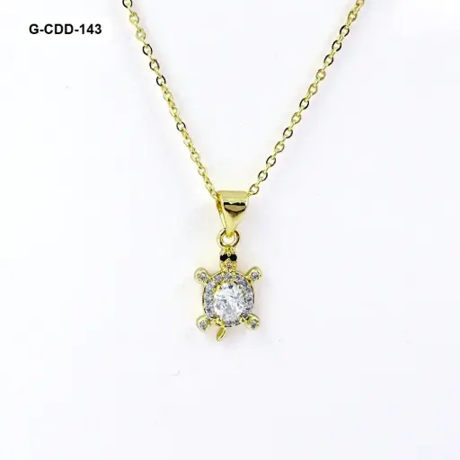 [G-CDD-143] *COLLAR EN RODINADO GOLD DIJE TORTUGA CRISTAL BLANCO