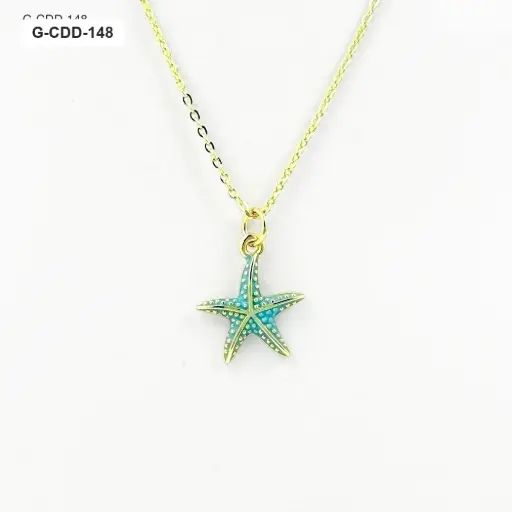 [G-CDD-148] *COLLAR EN RODINADO GOLD DIJE ESTRELLA DE MAR ESMALTADO TURQUESA