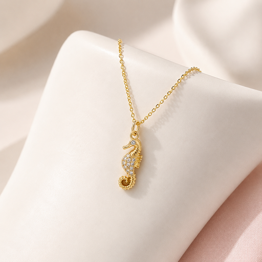 [G-CDD-151] Collar en rodinado gold dije caballito de mar