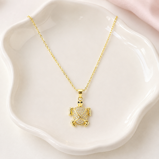 [G-CDD-152] Collar en rodinado gold dije tortuga microcircones