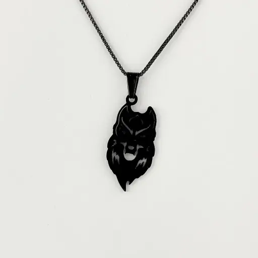 [G-CDD-113] Collar en acero negro pavonado dije Lobo