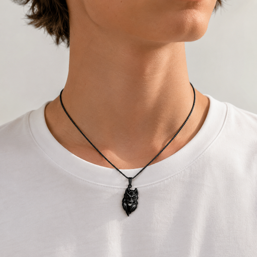 [G-CDD-113] Collar en acero negro pavonado dije lobo