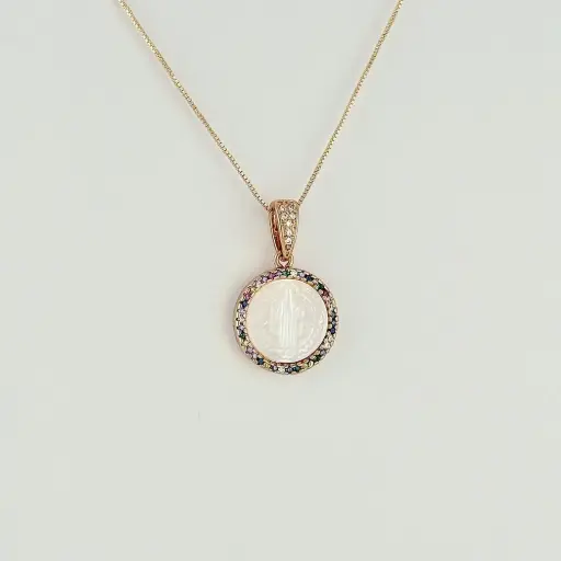 [G-CDD-172] Collar en rodinado gold rose línea especial medalla san benito nácar