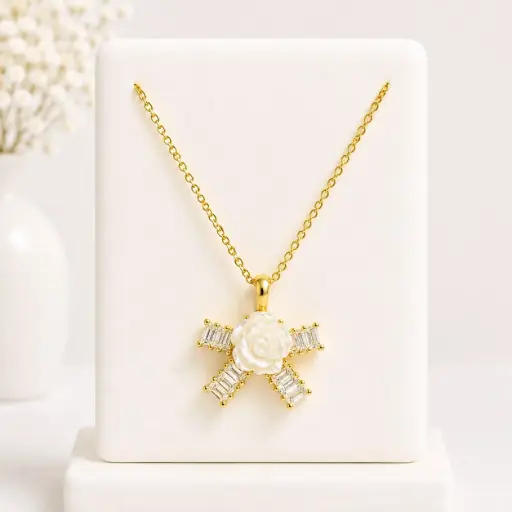 [G-CDD-179] Collar en rodinado gold / silver lazo cristales flor