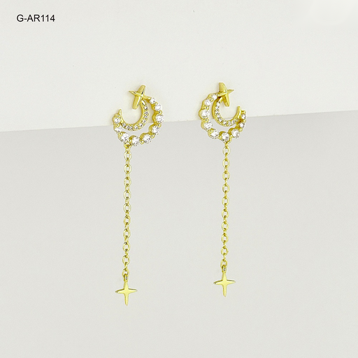 [G-AR-114] *ARETES LUNA CRISTALES LARGOS RODINADO 