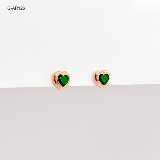 [G-AR-126] *ARETE RODINADO GOLD ROSE TOPO CORAZÓN CRISTAL VERDE