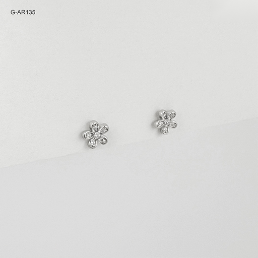 [G-AR-135] *ARETE RODINADO SILVER TOPO FLOR MICROCIRCONES