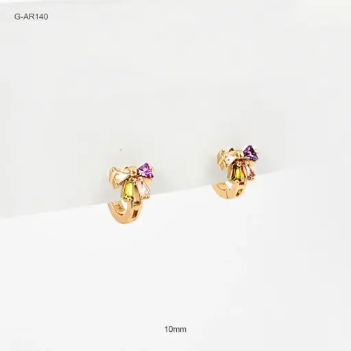 [G-AR-140] *ARGOLLA HUGGIE RODINADO GOLD LAZO CRISTALES DE COLORES 10MM