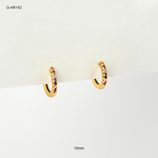 [G-AR-142] *ARGOLLA HUGGIE RODINADO GOLD MICROCIRCONES DE COLORES 10MM