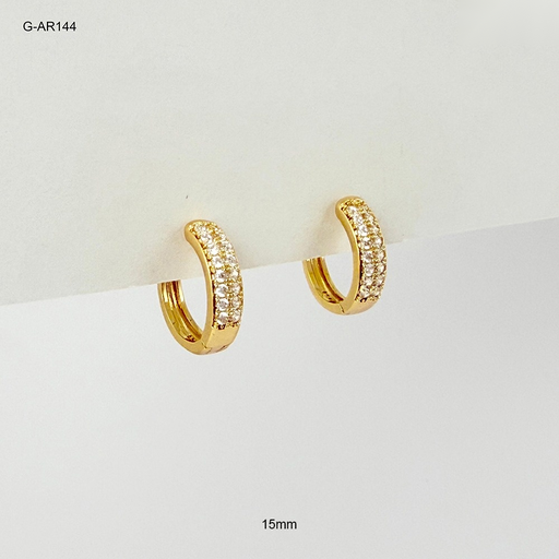 [G-AR-144] *ARGOLLA HUGGIE RODINADO GOLD DOBLE LINEA MICROCIRCONES BLANCOS 15MM