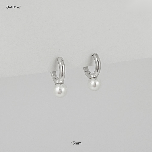 [G-AR-147] Argolla huggie rodinado silver perla swarovsky 15mm