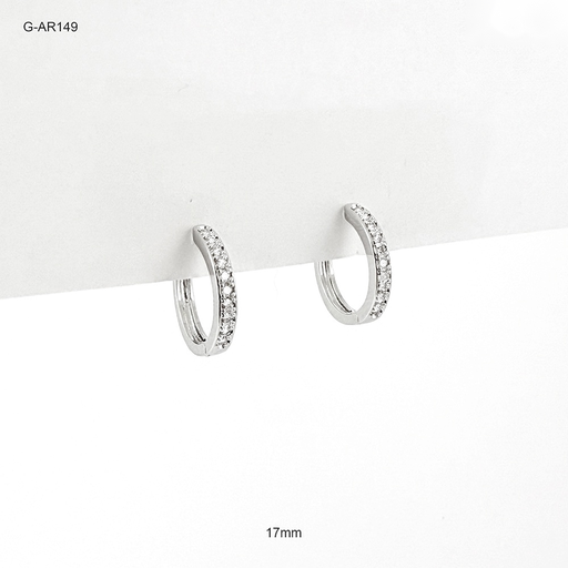 [G-AR-149] *ARGOLLA HUGGIE RODINADO SILVER MICROCIRCONES BLANCOS 17MM